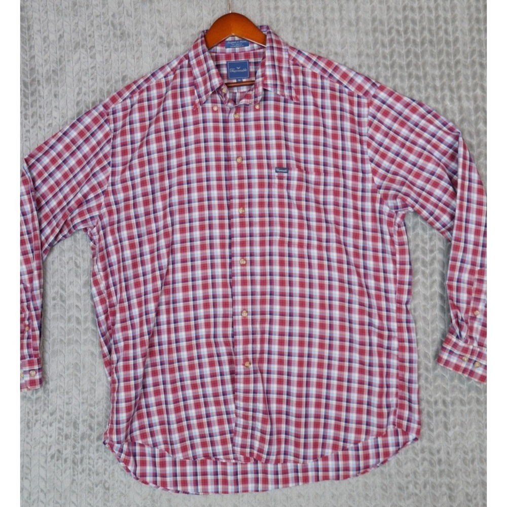 Faconnable Mens XL Red Blue White Plaid Button Down Shirt Cotton Made in USA